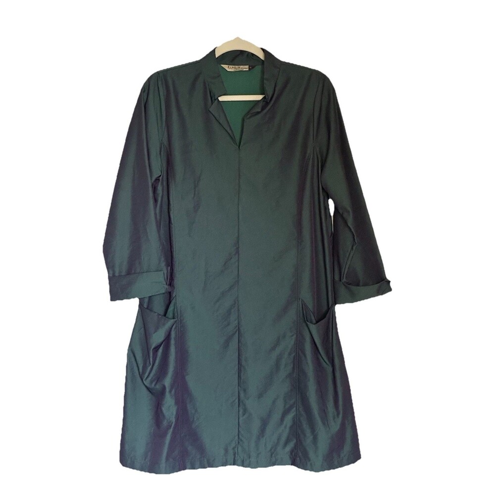 CHALET ET CECI Size M Green Iridescent Dress Mandarin Collar Cuff Sleeves